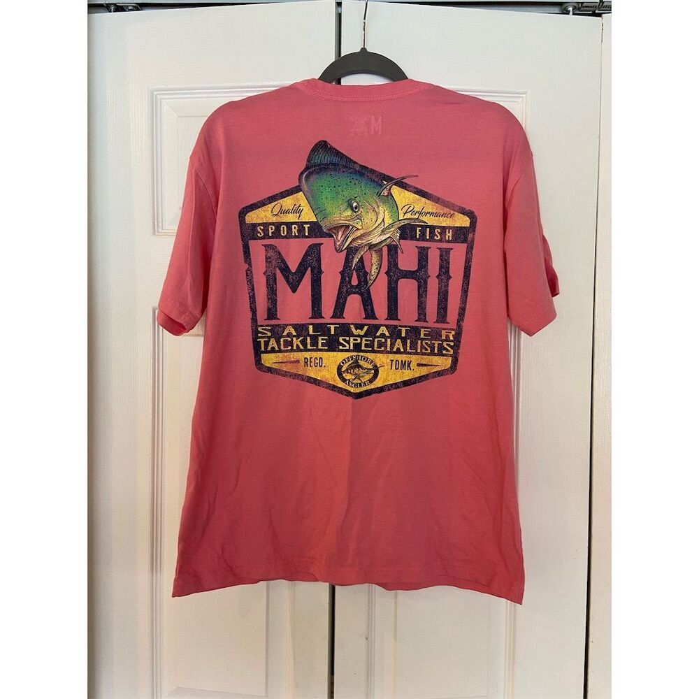 Maui and Sons Men's Pink Graphic T-Shirt Standard Fishing Short Sleeve Crew